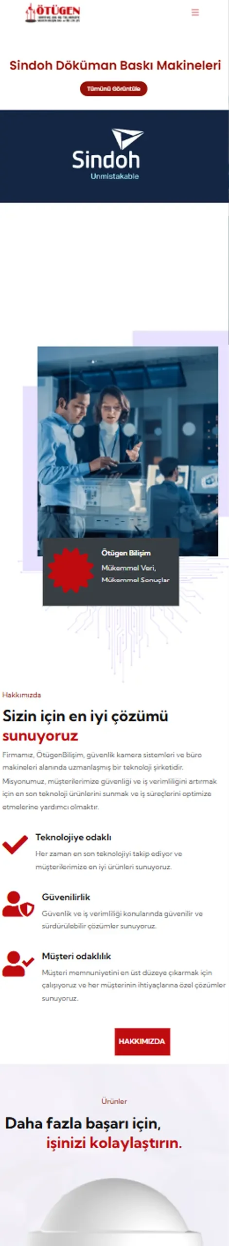 Ötügen Bilişim mobil görünümü