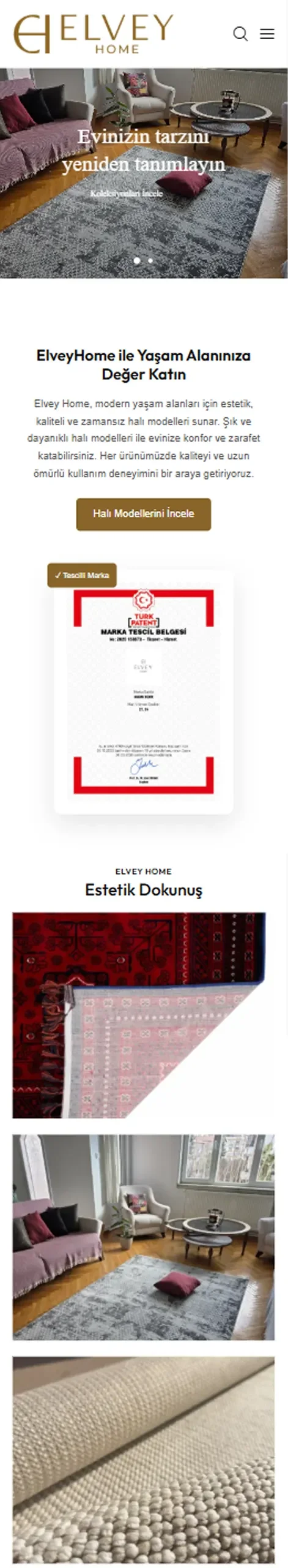 Elvey Home mobil görünümü