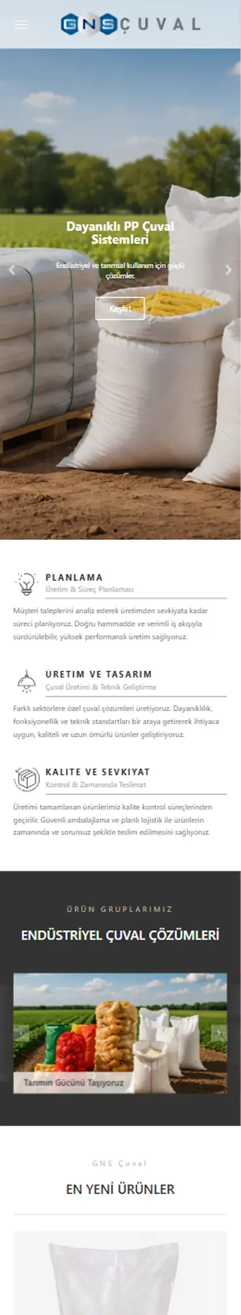 GNS Çuval mobil görünümü