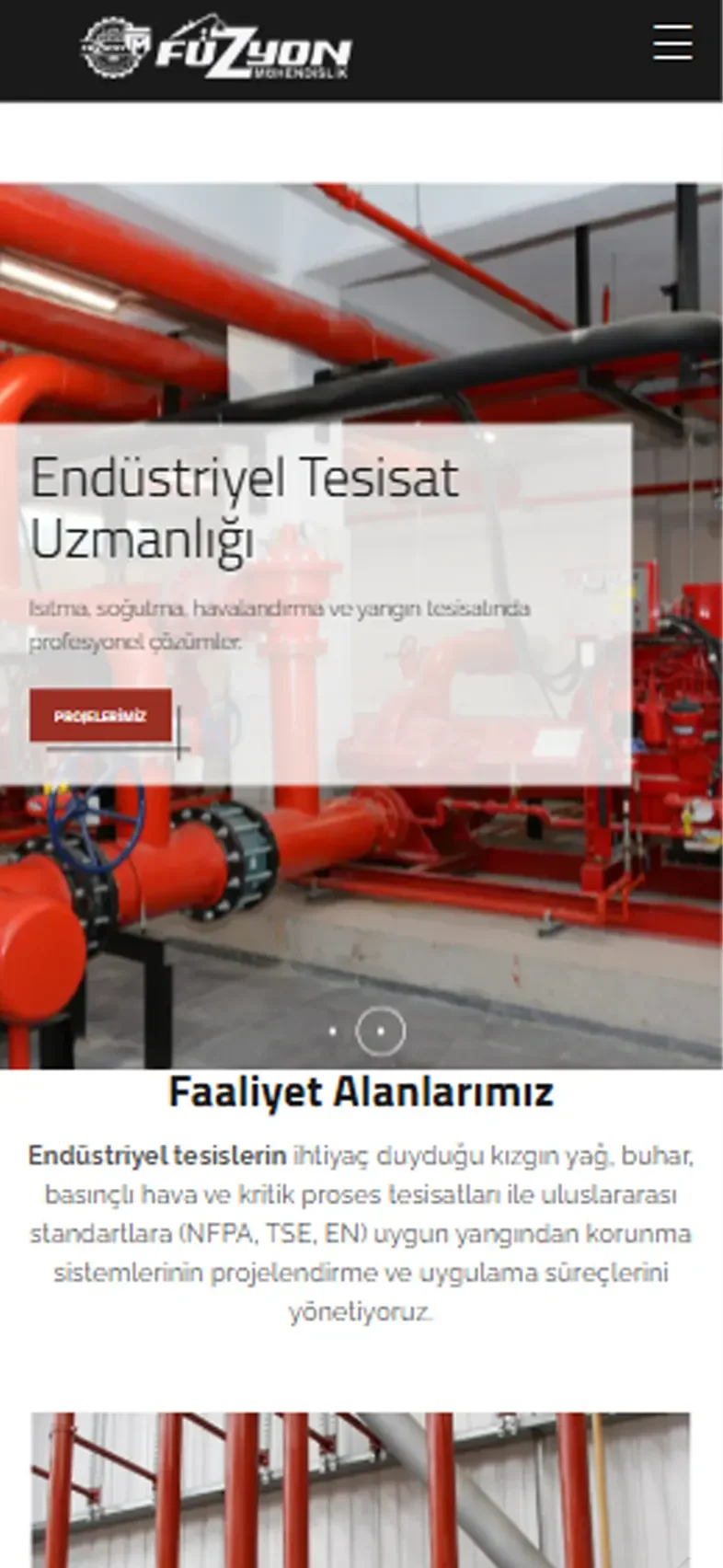 Füzyon Mühendislik mobil görünümü