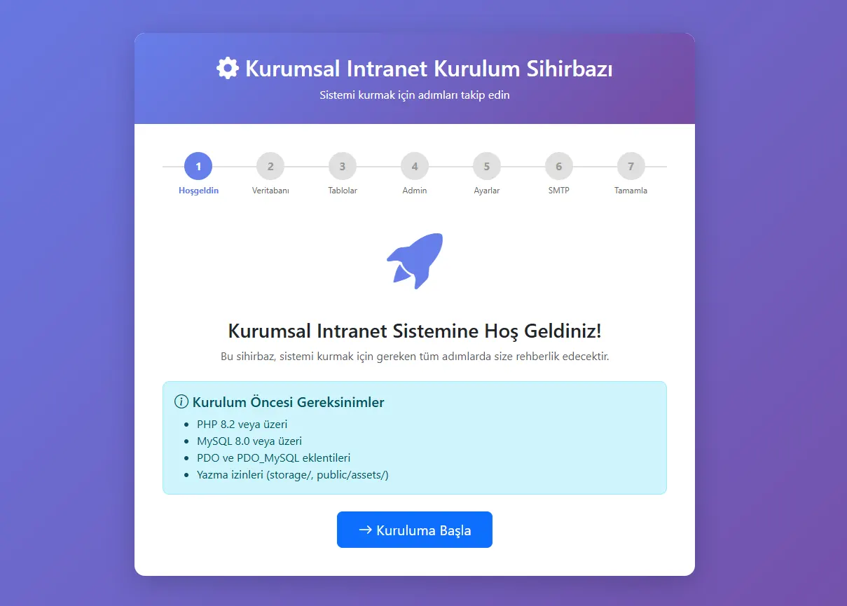 Kurumsal intranet scripti kurulum ekranı